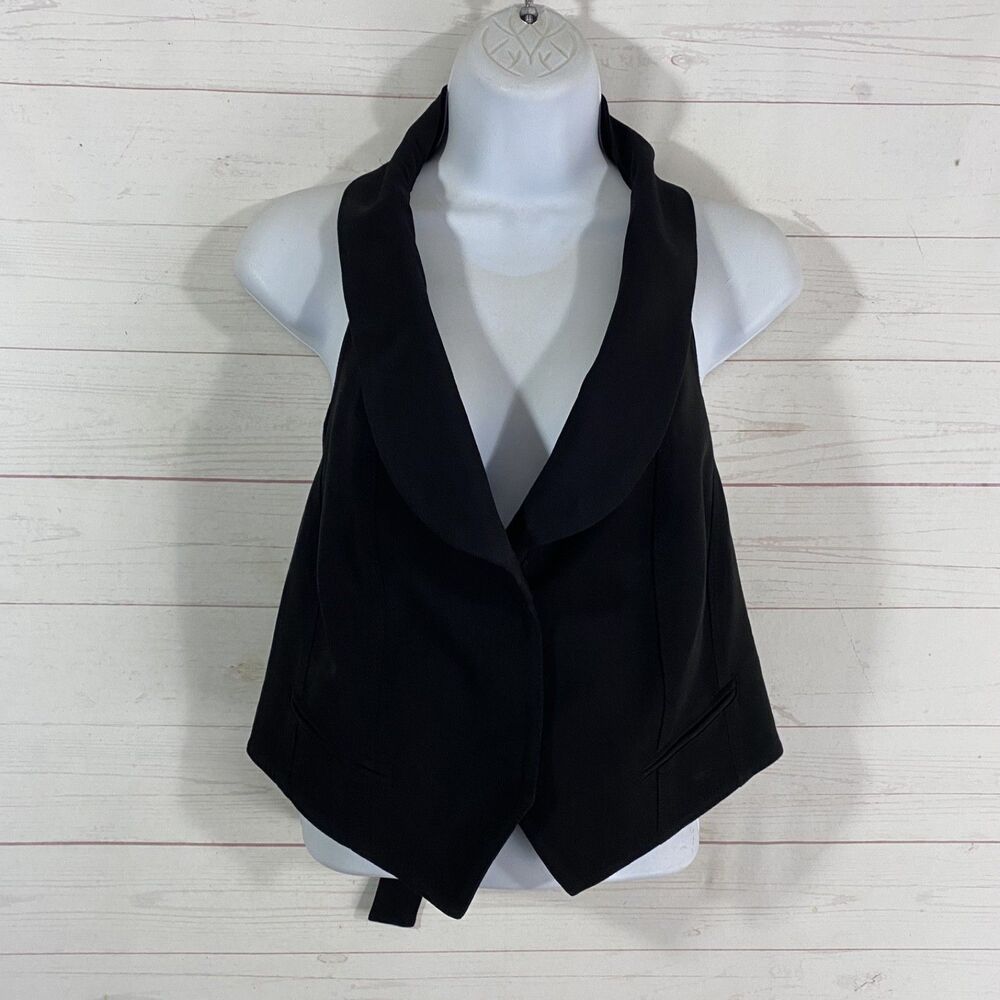 Kenar Womens Open Back Vest Top Size 14 Black Hook Front Rayon Blend Adj Back